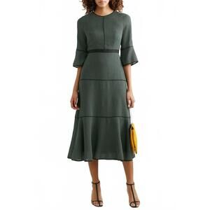 NEW CEFINN tiered a-line maxi dress in dark green